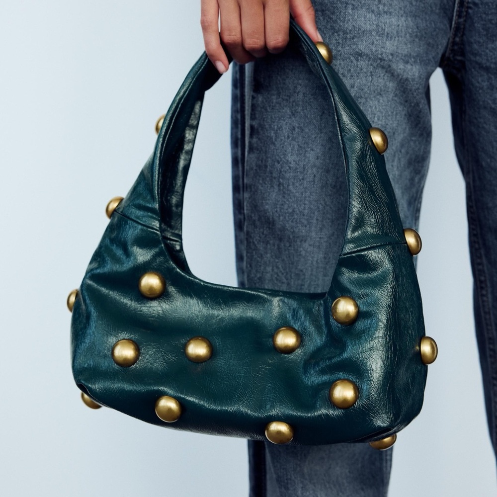 ZARA teal Handbag with Gold Accents